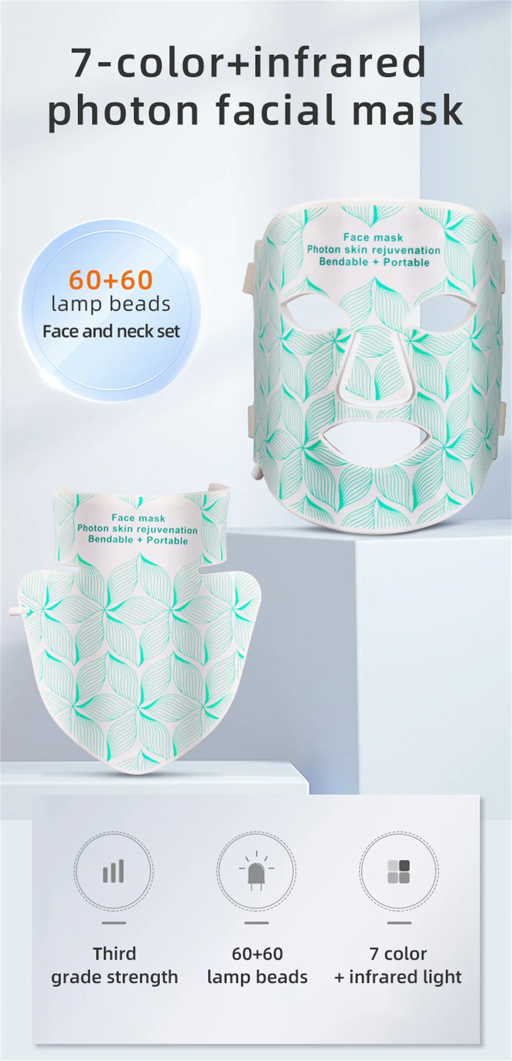 LED 8 Colors Face Mask and Neck Red Light  Near Infrared Therapy Anti Aging Wrinkle Acne Pore Oil Control Skin Tighten Whiten